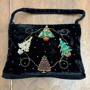 Festive Black Velvet Embroidered Mini Hand Bag